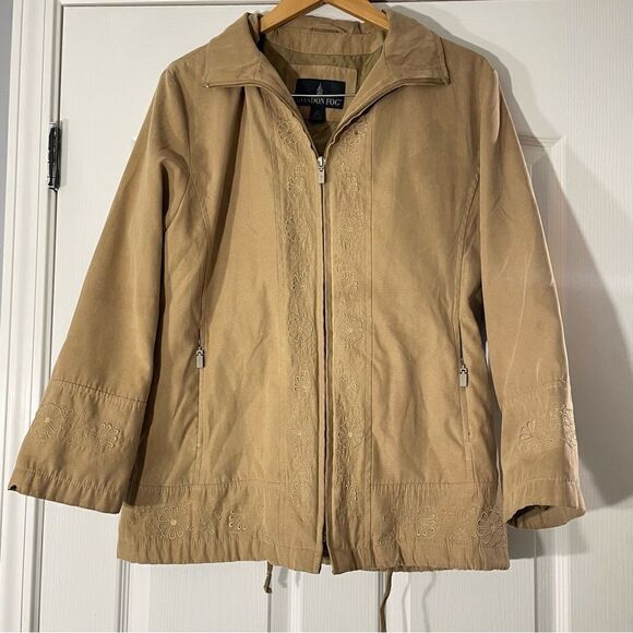 London Fog All Weather Faux Suede Embroidered Jacket Drawstring Waist Size Small - Picture 2 of 12